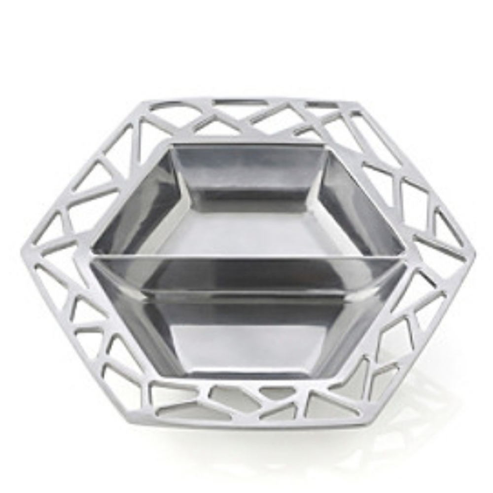 Wilton Armetale Symphony 12" Hexagonal Serving Platter Chip & Dip Holiday Silver